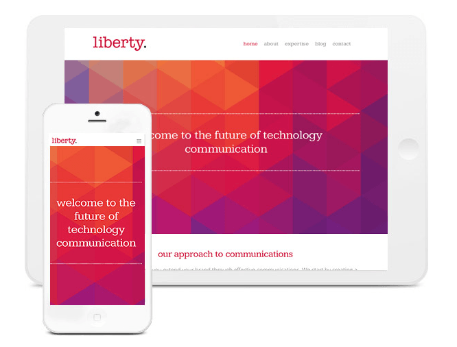 An Image of one of our latest websites Liberty Comms, presented on an Ipad and Iphone. We